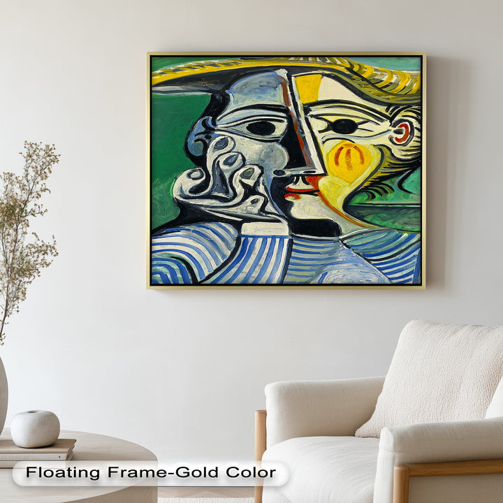 Nachdenklicher Blick – Gestreifte Frau mit Sonnenhut Picasso Ölgemälde