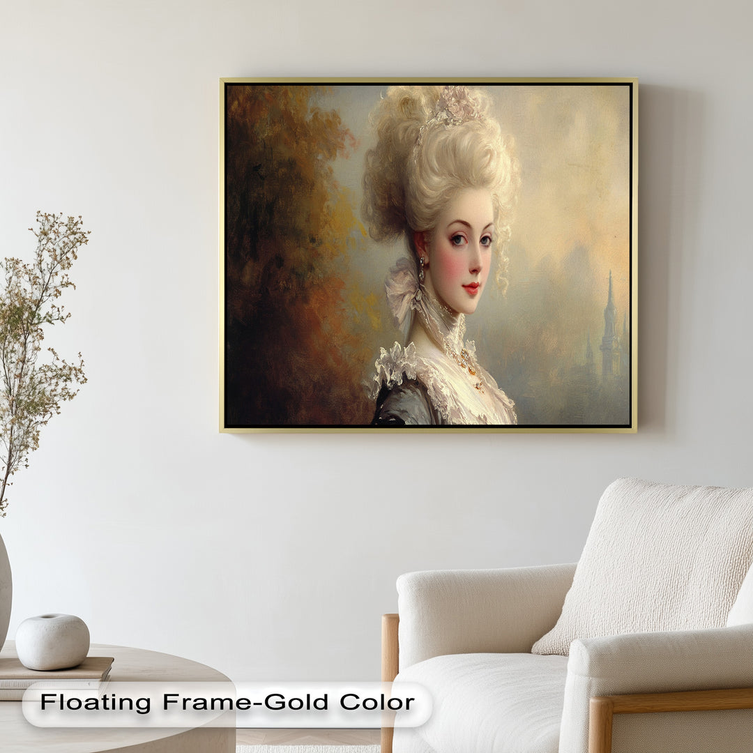 Rococo Grace Oil Painting – Portrait of a Noblewoman in Ivory Lace