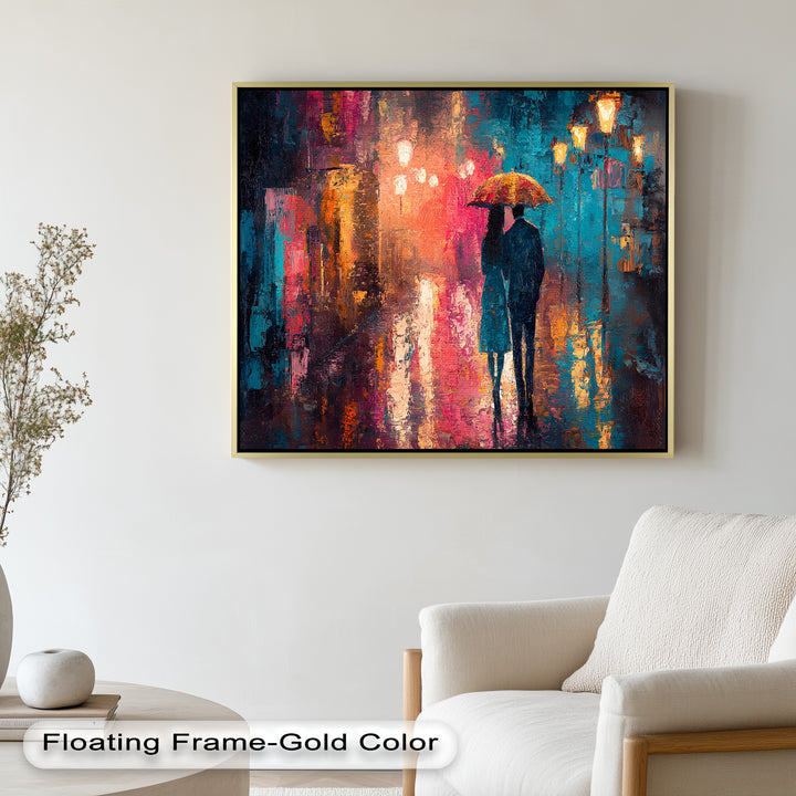 Evening Embrace – Lovers Under City Lights Love Oil Painting