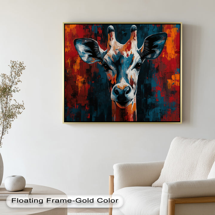 Giraffe Portrait in Abstract Flames – Animal Oil Painting