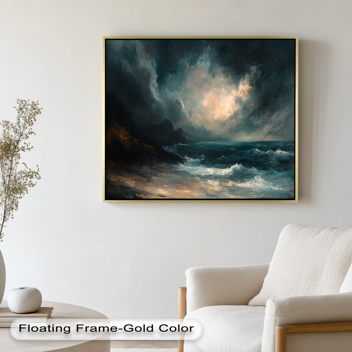 Perfect for bold interiors, this painting adds intensity and elegance, drawing the viewer into a wild and mesmerizing coastal scene.

