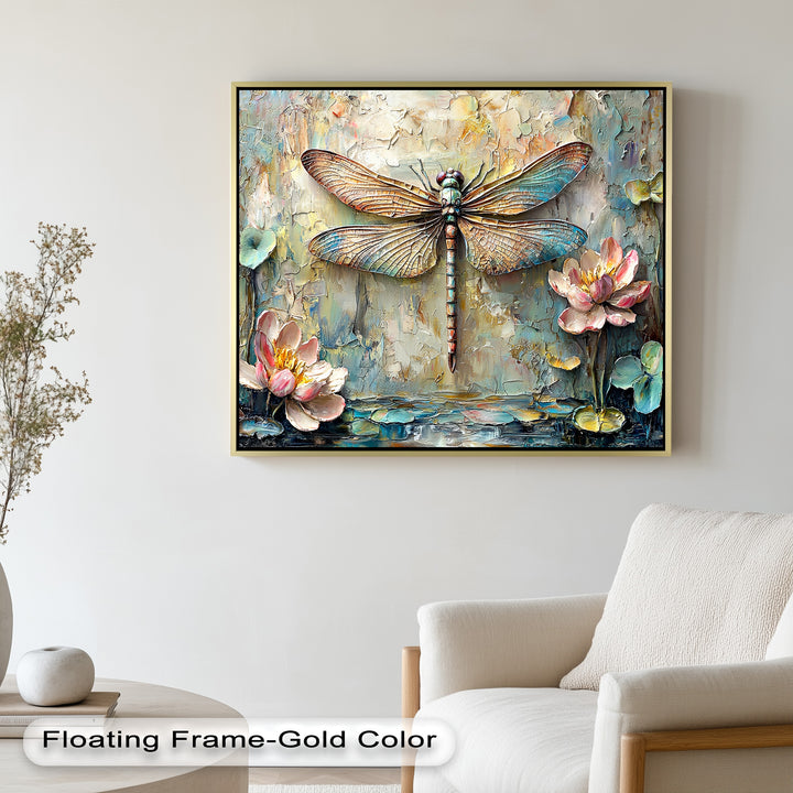 Floral Dragonfly – Framed Botanical Oil Painting