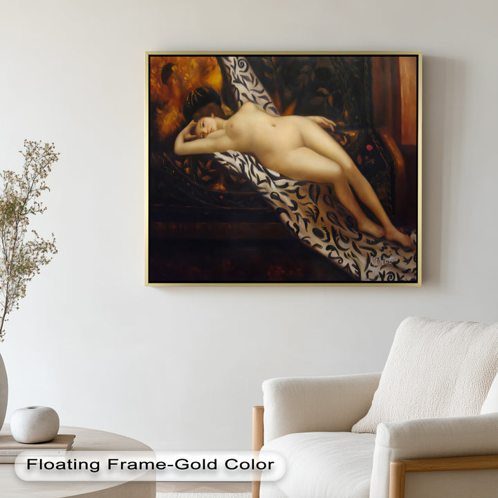 Velvet Reverie – Reclining Nude on Ornamental Nude Oil Painting