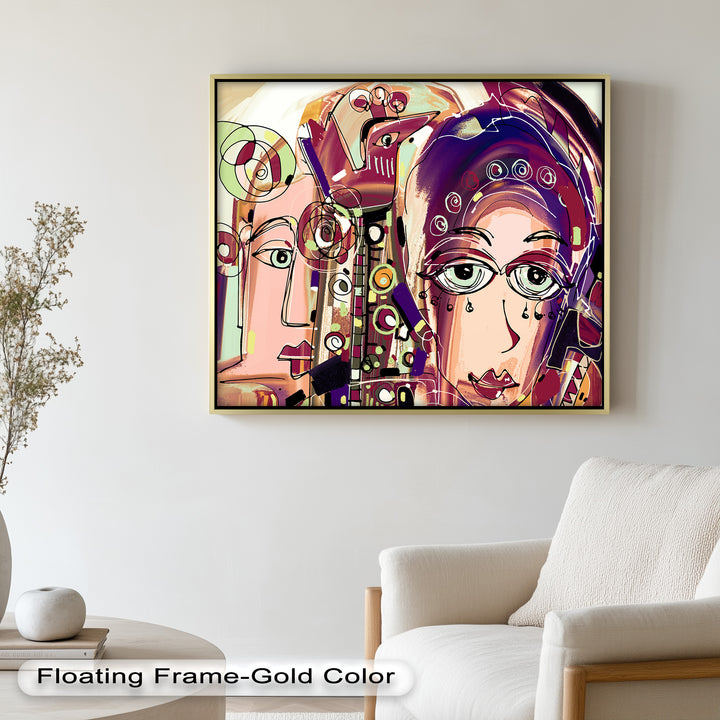 Whispers in Color – Dual Faces with Expressive Eyes Picasso Oil Painting