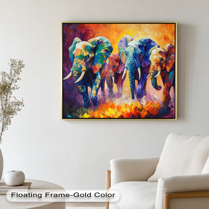Elephant Herd at Dusk – Animal Oil Painting