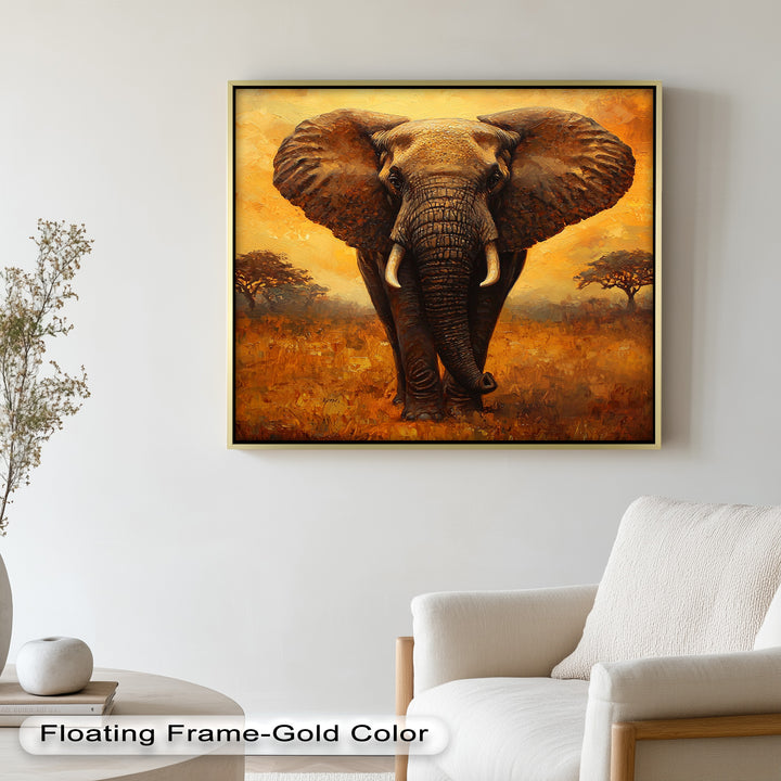 Majestic Elephant at Sunset – Wildlife Oil Painting