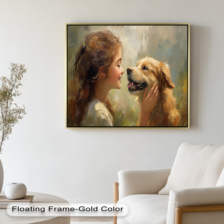 Girl and Golden Retriever in Gentle Light – Animal Oil Painting