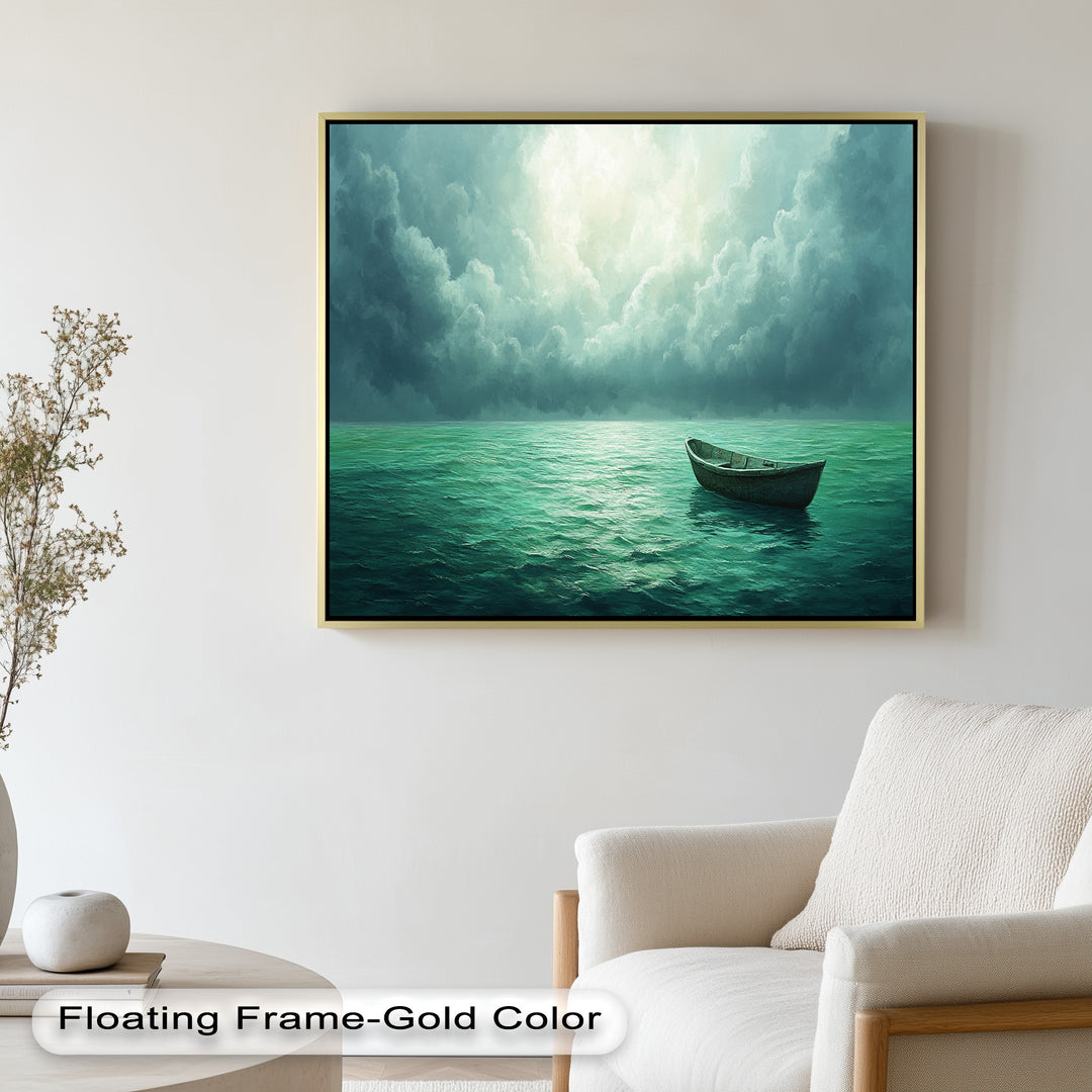 Solitude Adrift – Serene Empty Rowboat Oil Painting