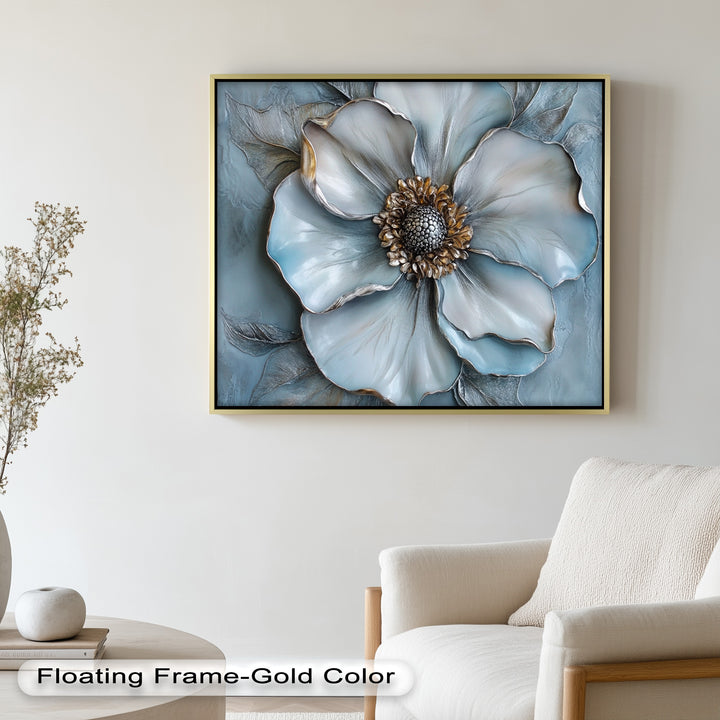 Blue Mist Bloom – Sculptural Petal Flower Oil Painting