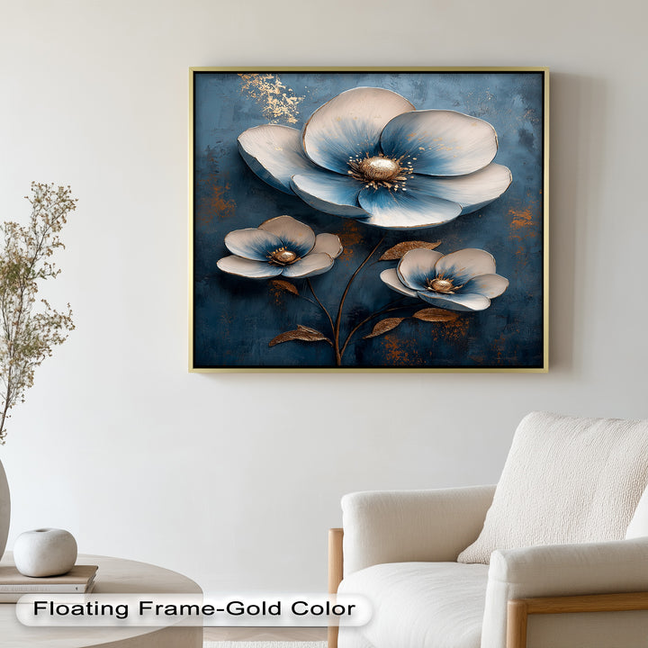 Blue and Gold Flower - Modern Oil Painting