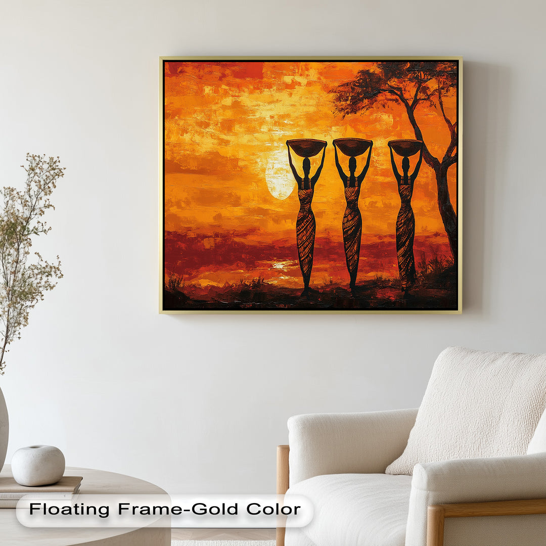 Afrikanische Frauenkunst – Stammes-Silhouette Wanddekoration Ölgemälde