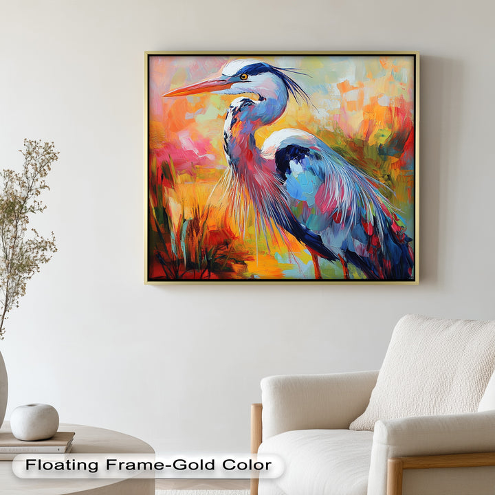 Colored Heron in Abstract Color Splash – Animal Oil Painting