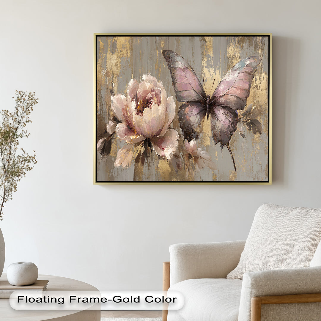 Elegant Butterfly and Peony – Pastel Floral Oil Painting
