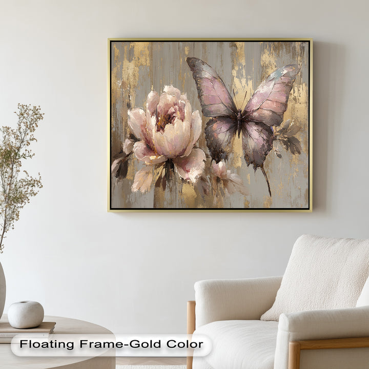 Elegant Butterfly and Peony – Pastel Floral Oil Painting