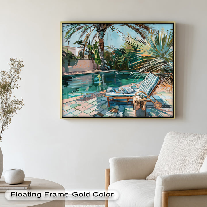 Poolside Palm Tree Escape – Tropical Oil Painting