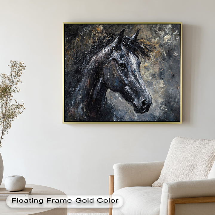 Black Horse Portrait - Animal Oil Painting