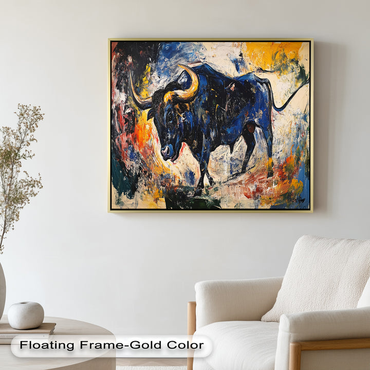 Power in Motion – Expressionist Bull Oil Painting