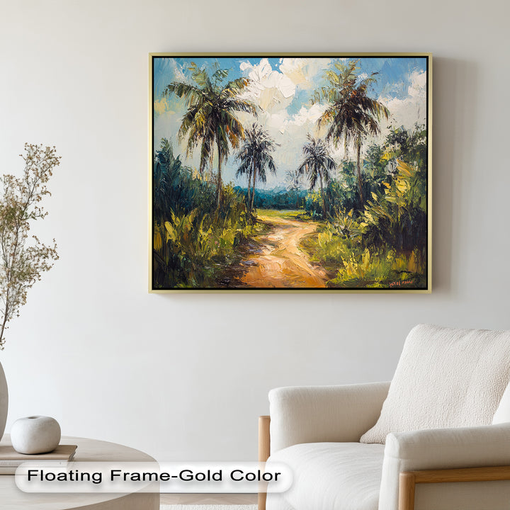 Tropical Pathway with Palm Trees – Impressionist Oil Painting