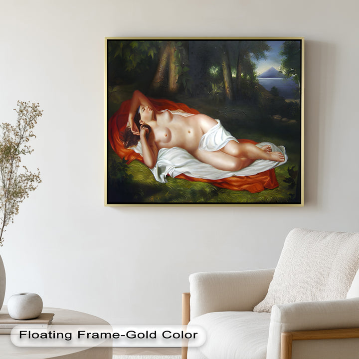 Goddess of the Grove – Renaissance Nude Reclining in Nature Oil Painting