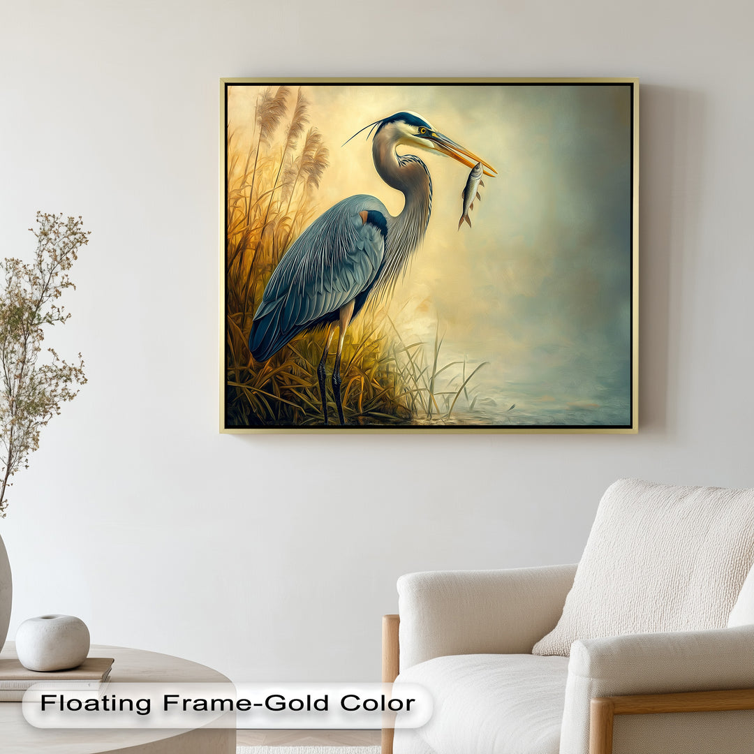 Blue Heron with Fish – Animal Oil Painting