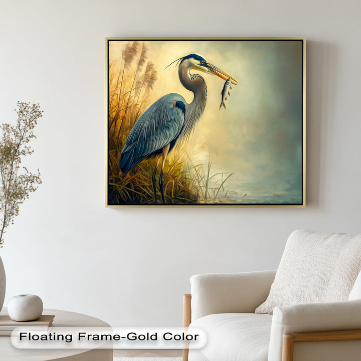 Blue Heron with Fish – Animal Oil Painting