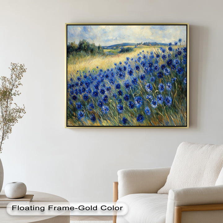 Golden Fields and Blue Cornflowers – Impressionist Meadow Scene Oil Painting