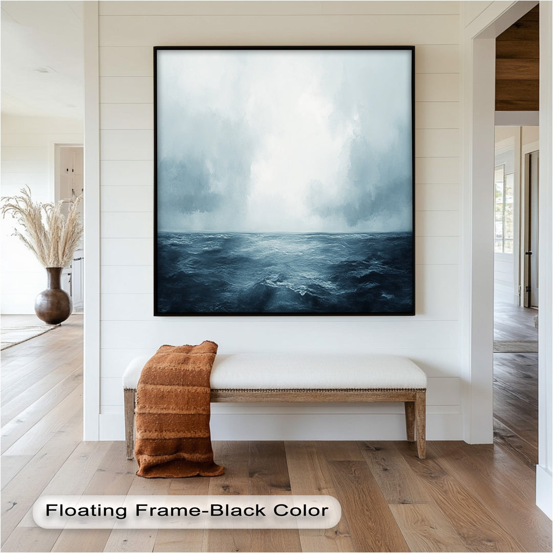 Ocean Horizon Calm – Minimalistisches blaues Meereslandschafts-Ölgemälde