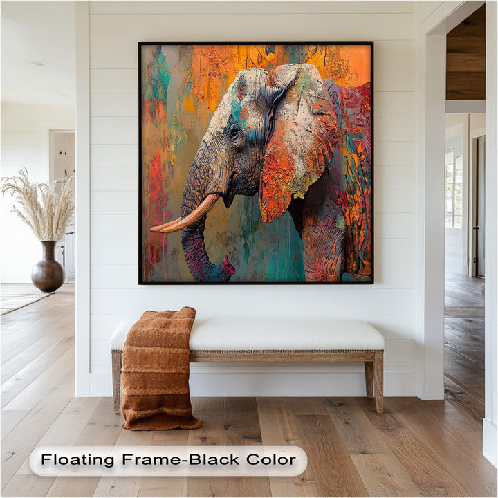 Colorful Elephant – Framed Oil Painting