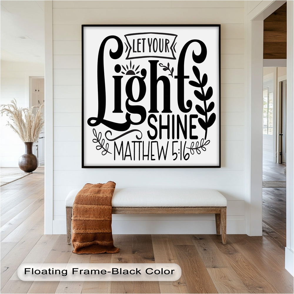 Christian faith decor with bold scripture quote – Light Shine Bible verse.
