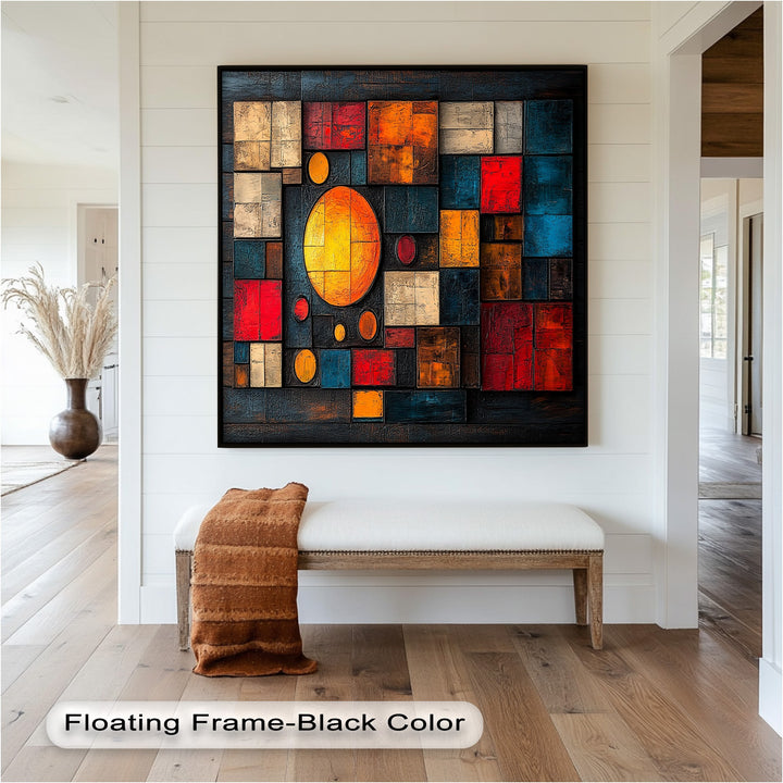 Geometrische Sunburst Fusion – Farbenfrohe Ölgemälde