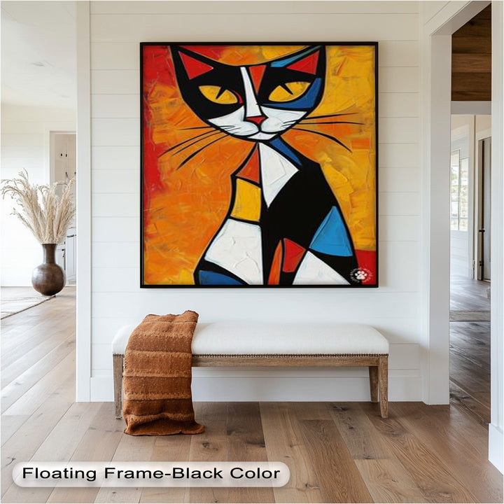Geometrische Katze in kräftigen Farben – Picasso-Ölgemälde