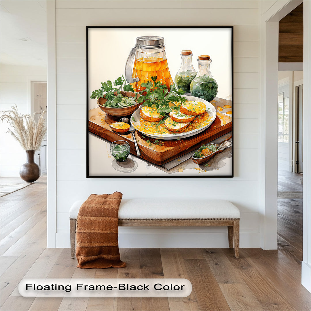 Golden Herb Delight – Rustic Food Still Life Painting