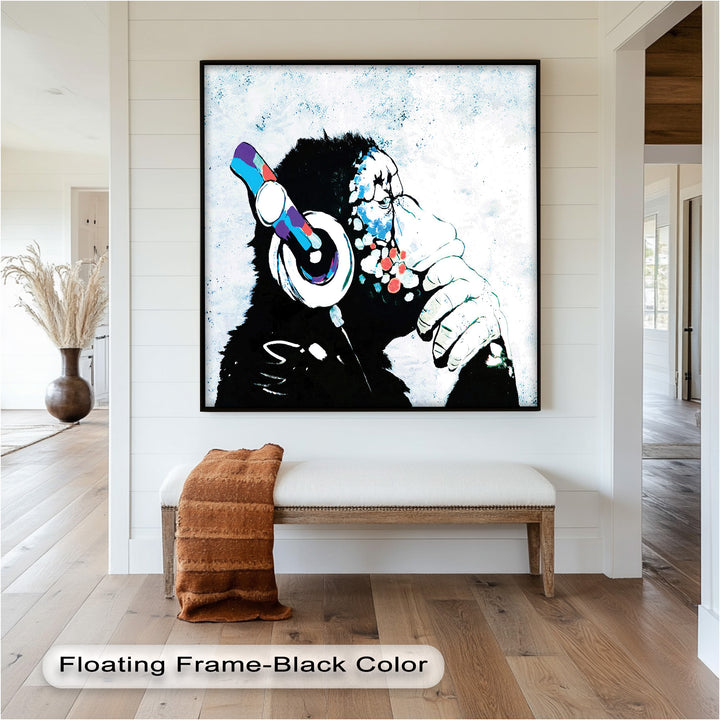 Contemplative Chimp with Headphone – Banksy Oil Painting