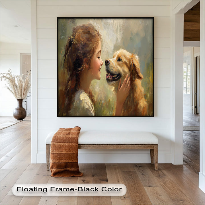 Girl and Golden Retriever in Gentle Light – Animal Oil Painting