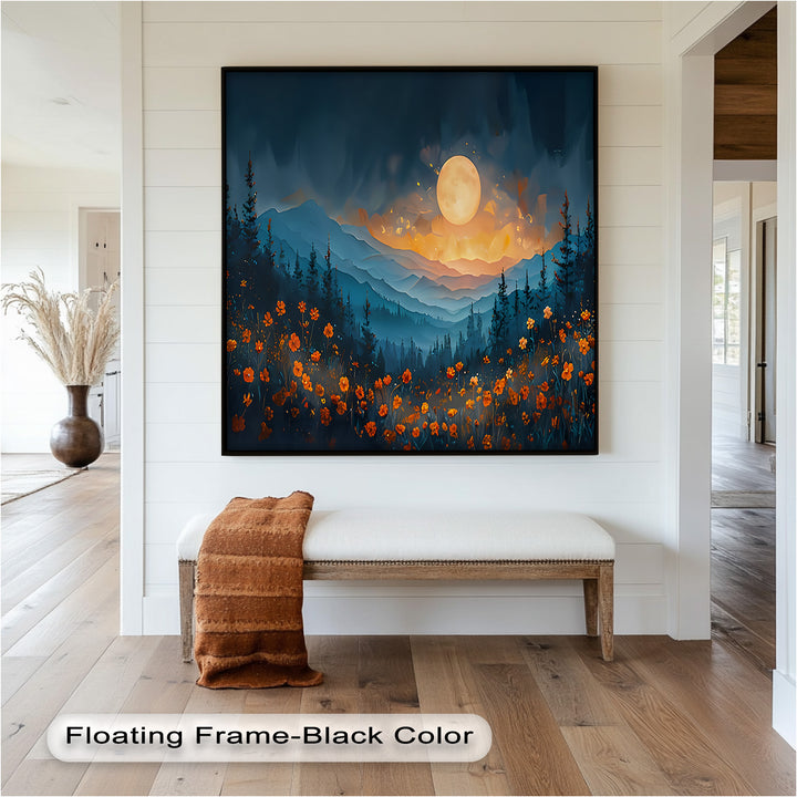 Moonlit Mountain Landscape-Floral Oil Painting