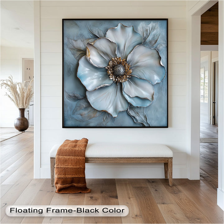 Blue Mist Bloom – Sculptural Petal Flower Oil Painting