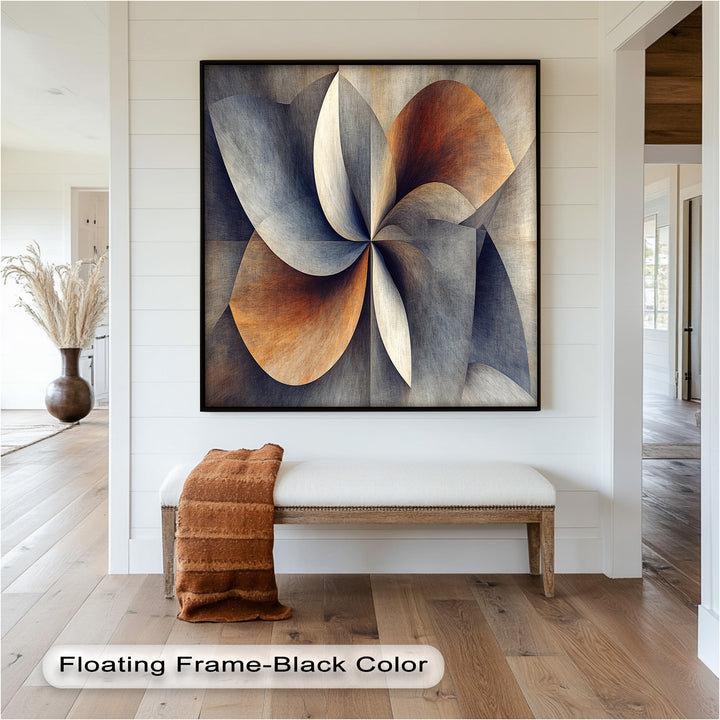 Elegant abstract composition with floral symmetry and muted colors.

