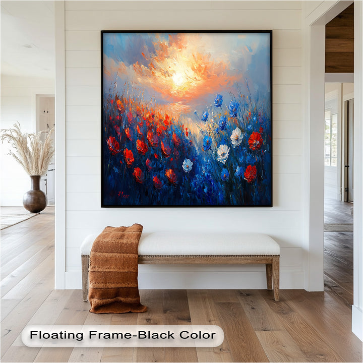 Wildflower Sunset Symphony – Colorful Horizon Flower Oil Painting