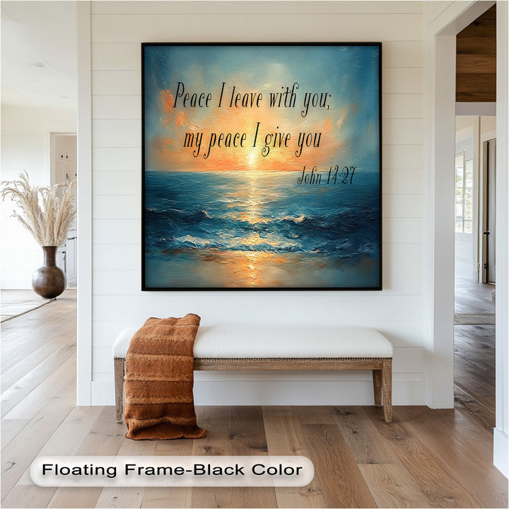 John 14:27 – Peaceful Ocean Sunset Bible Verse Oil Painting
