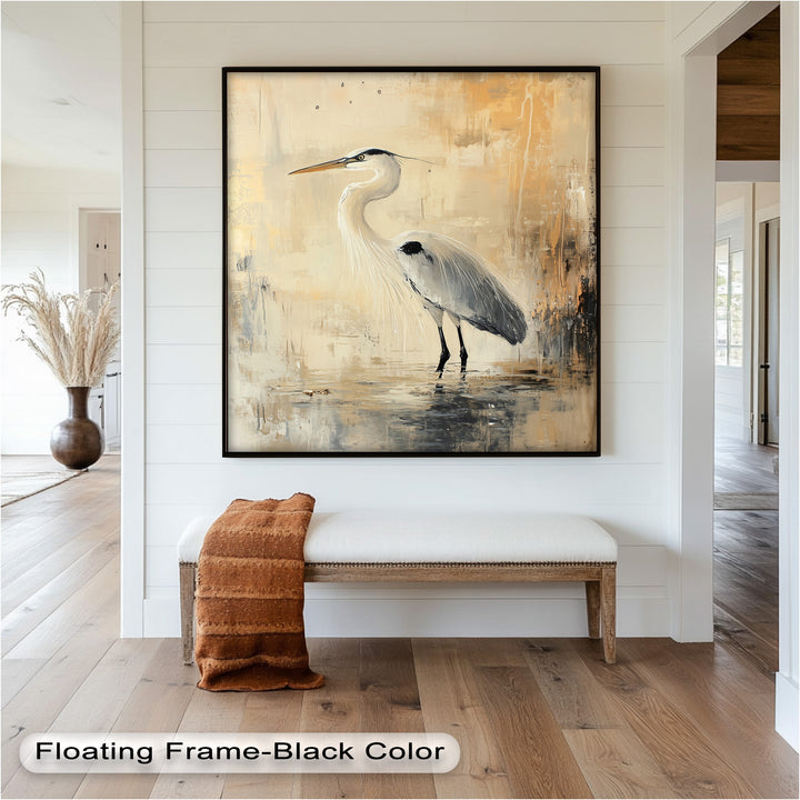 Golden Stillness – Heron in Reflective Water Oil Painting