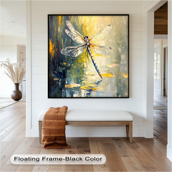 Shimmering Dragonfly Over Lily Pond – Animal Oil Painting