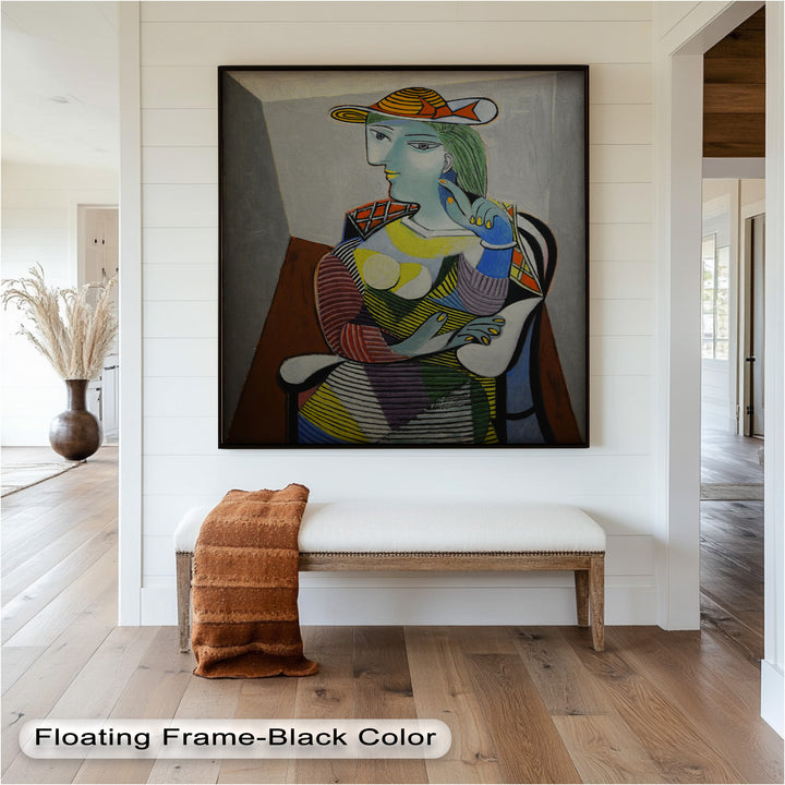 Striped Serenity – Colorful Woman in Hat Picasso Oil Painting