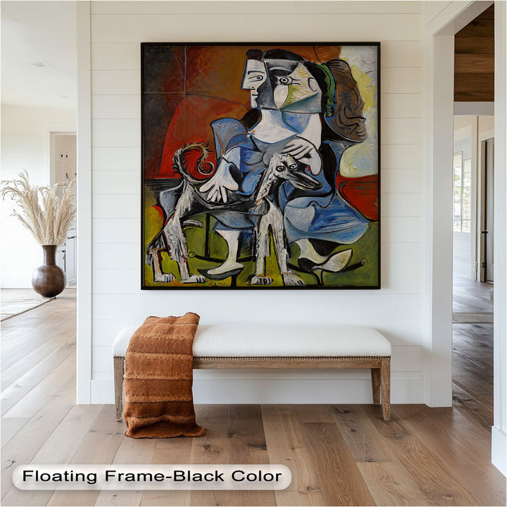 Loyal Companion – Picasso Style Woman with Dog Oil Painting