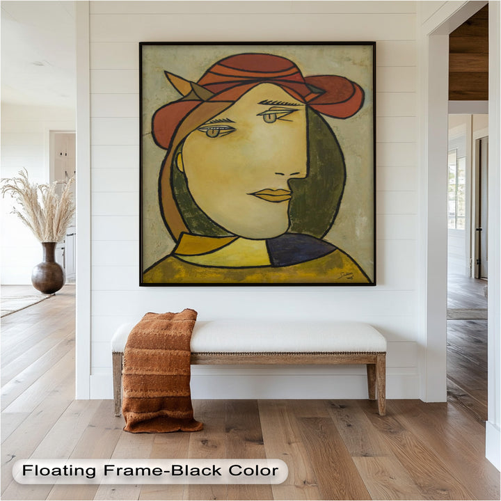 Melancholy in Red Hat – Minimalist Portrait Picasso Oil Painting