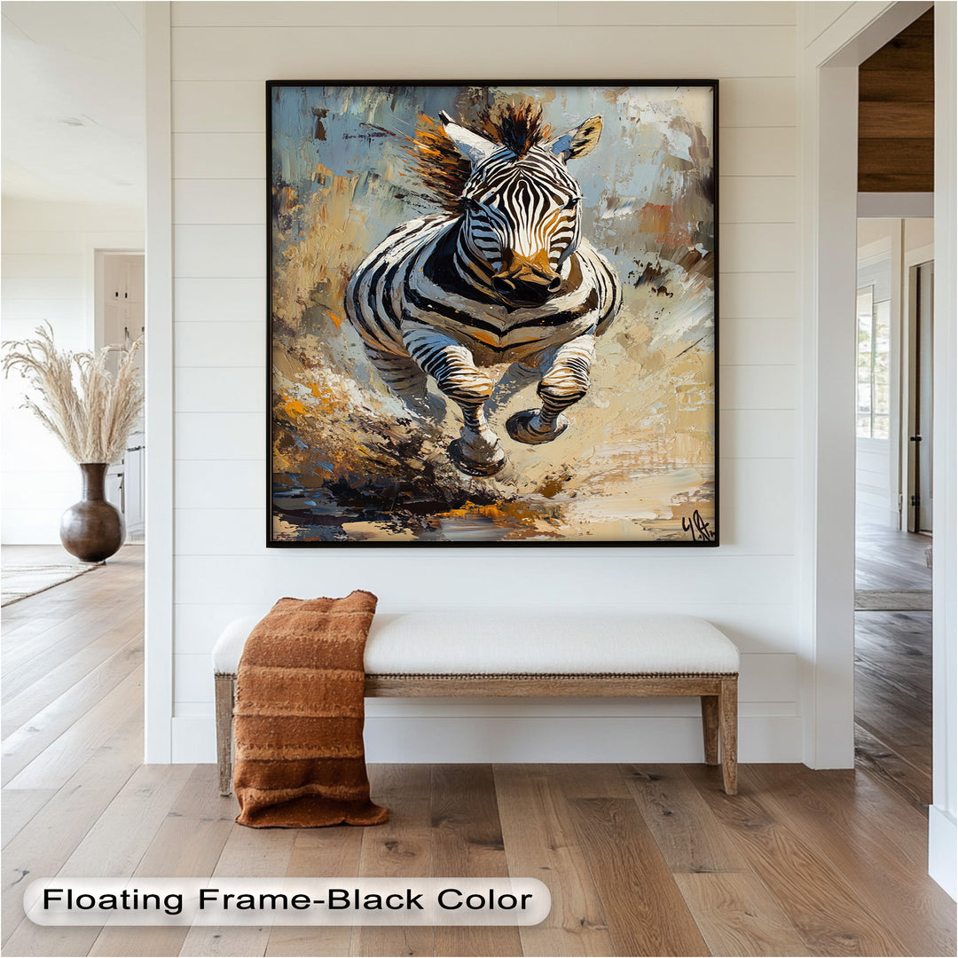 Charging Zebra in Dust Storm – Wildlife Animal Oil Painting