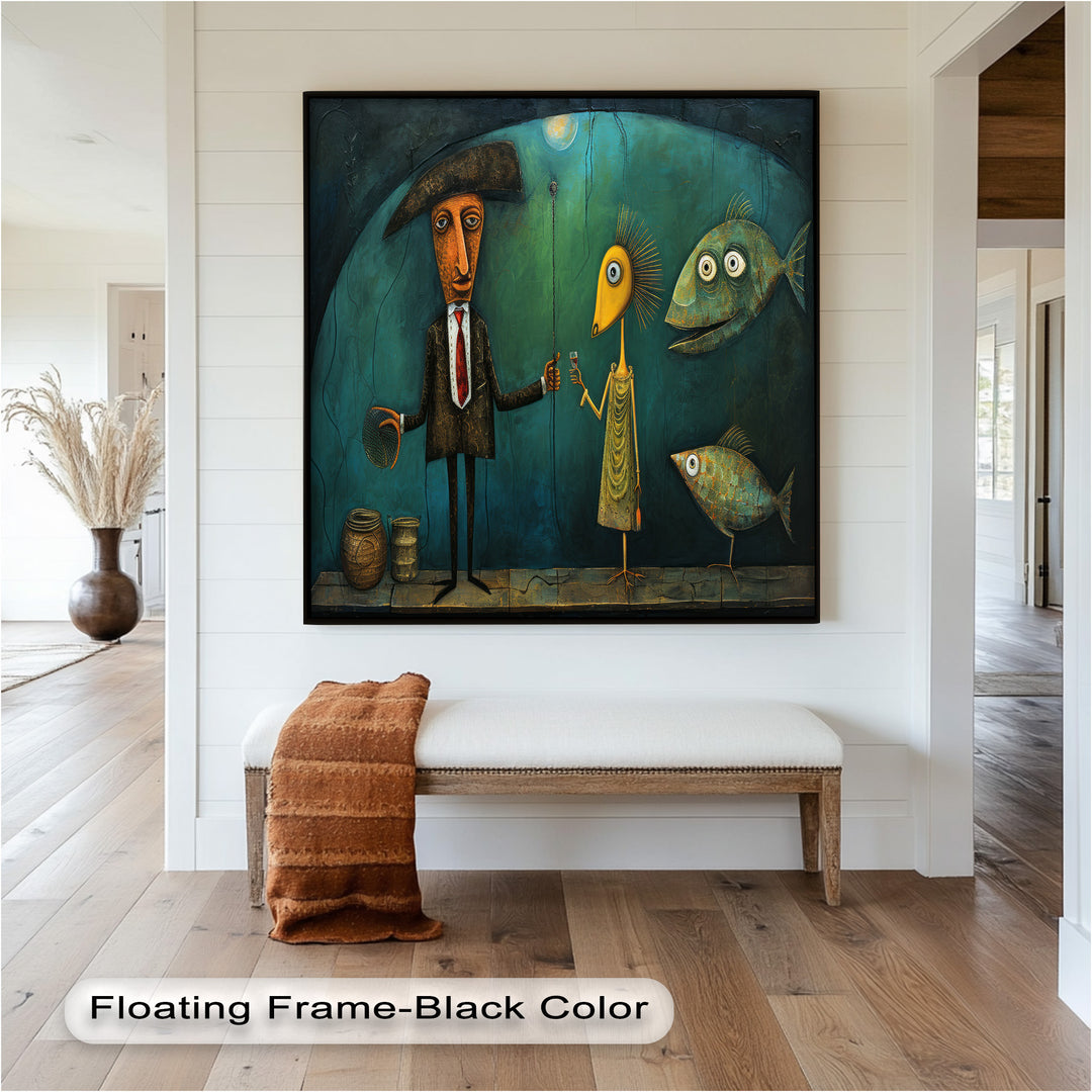 Moonlight Toast – Whimsical Surrealist Underwater Picasso Oil Painting