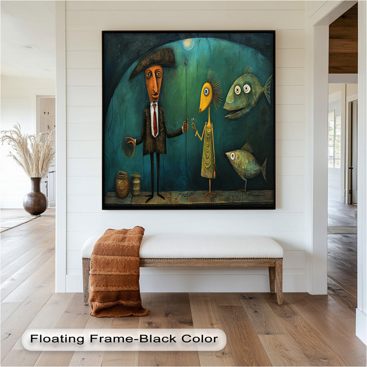 Moonlight Toast – Whimsical Surrealist Underwater Picasso Oil Painting
