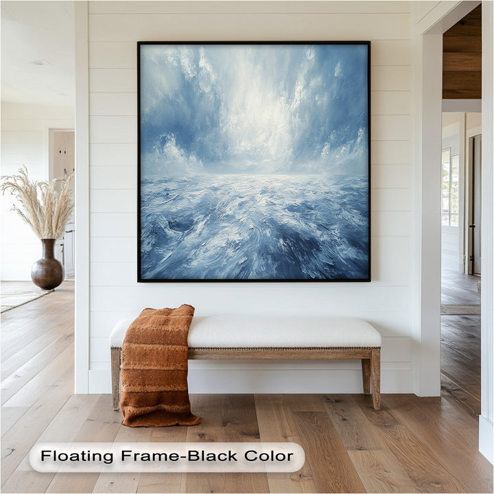Blue Coastal Wall Art - Abstract Ocean Seascape Oil Painting