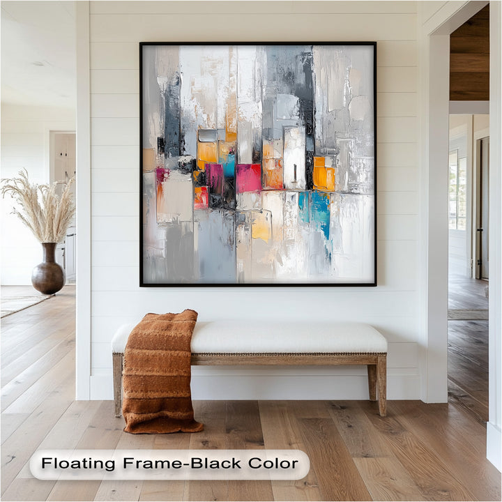 Urban Geometry – Color Block Cityscape Abstract Oil Painting