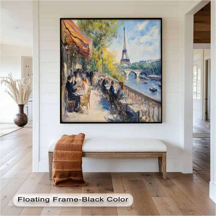 Eiffel Café Serenity – Parisian Terrace with River View Oil Painting